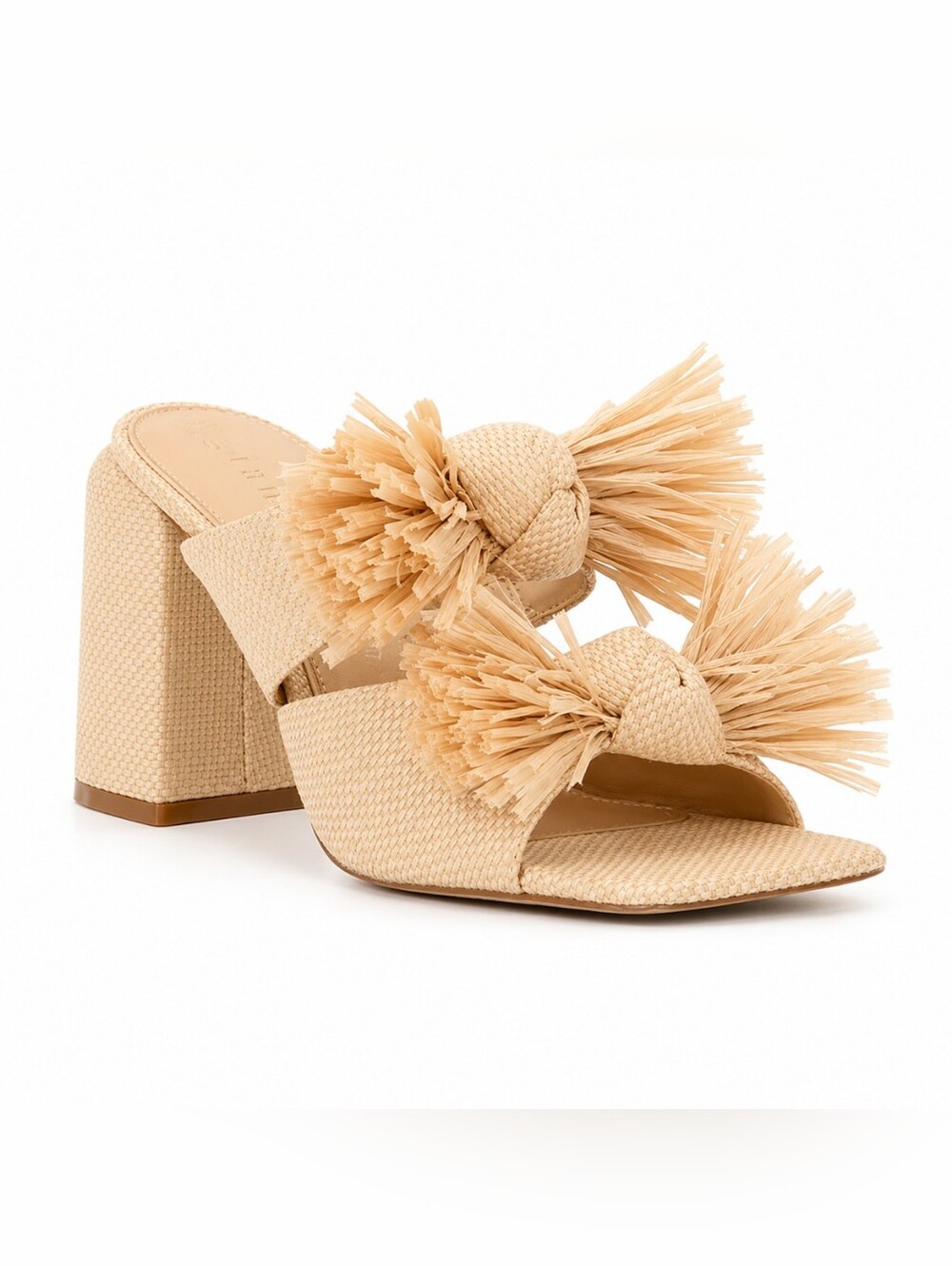 Gianni Bini Natural Raffia Knot Block Heel Mules